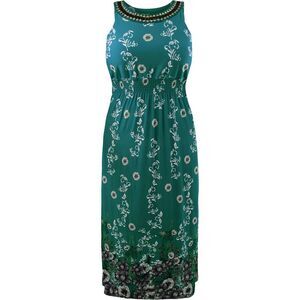 Floral Print Plus Size Sun Dress With Jeweled Neck